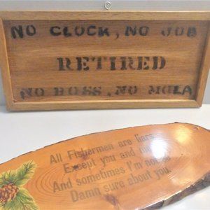 2x Solid Wood Plaque RETIRED & FISHERMEN No Boss No Mola No Job Liars Handmade